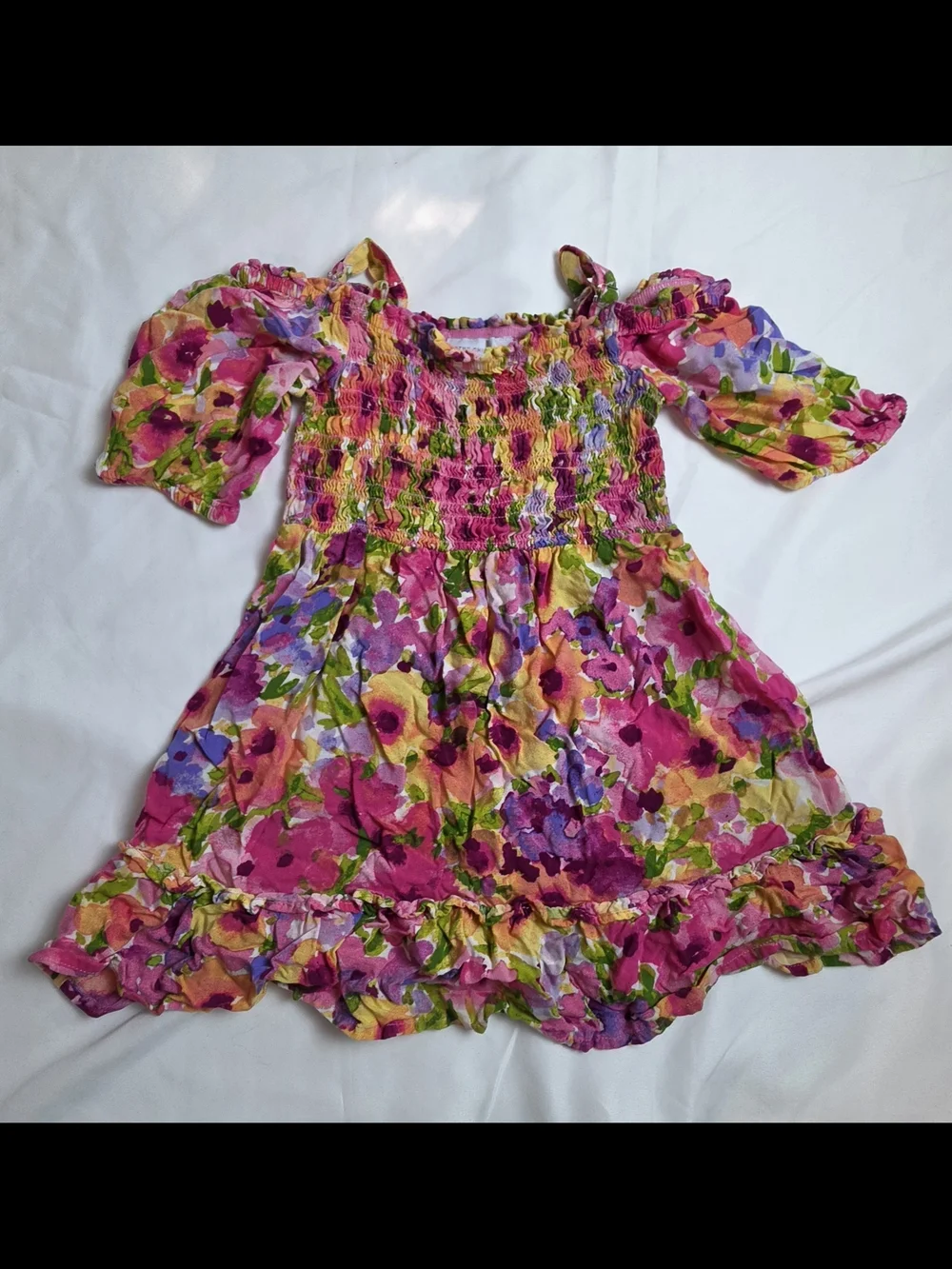 The Children's Place Pink Floral Smocked Casual Dress with Multicolor Blooms